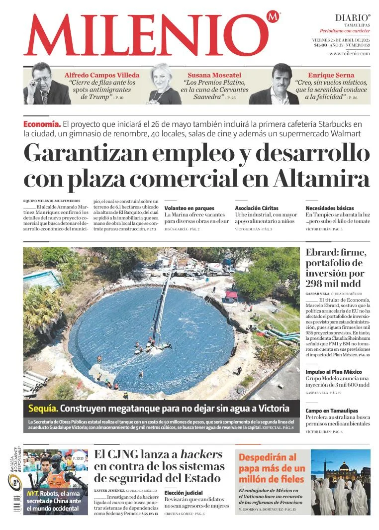 Portada de Milenio Tamaulipas del viernes, 25 de abril de 2025