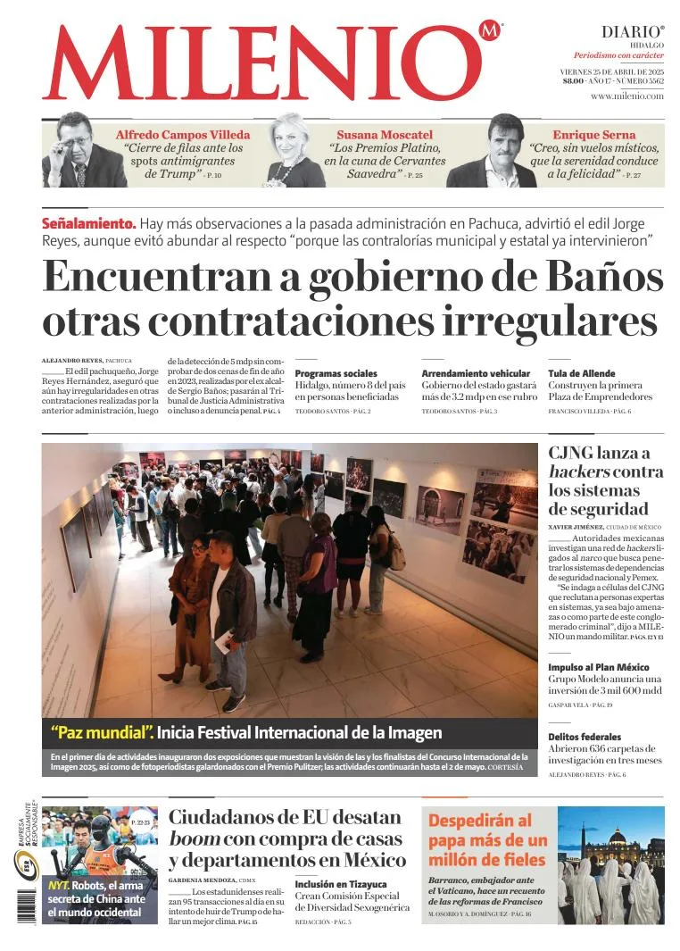 Portada de Milenio Hidalgo del viernes, 25 de abril de 2025
