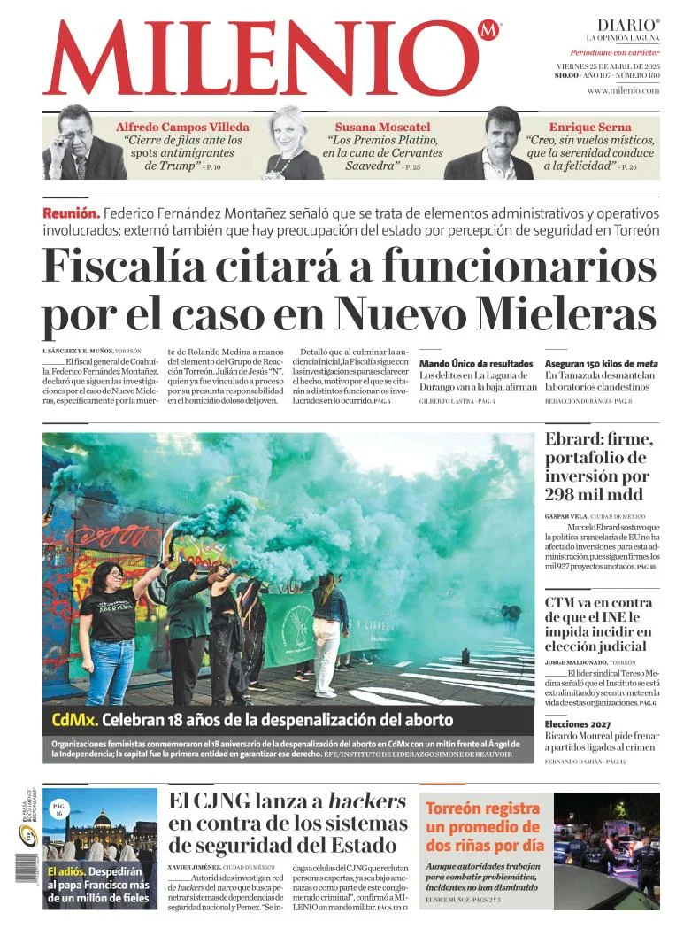 Portada de Milenio Laguna del viernes, 25 de abril de 2025