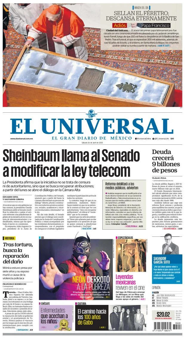 Portada de El Universal