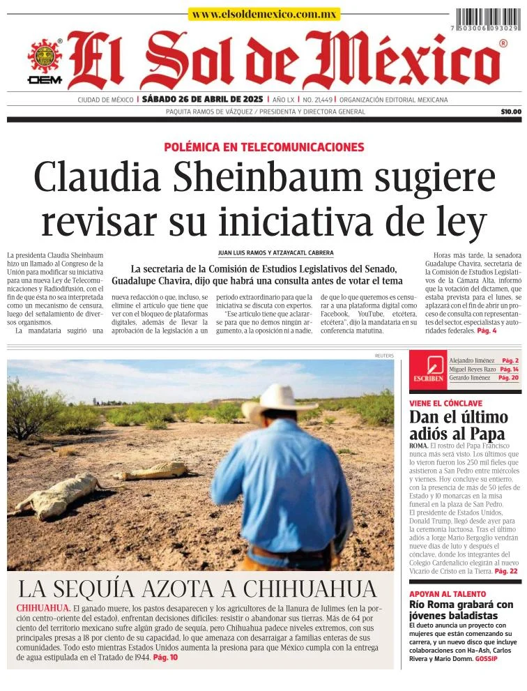 Portada de El Sol de Mexico