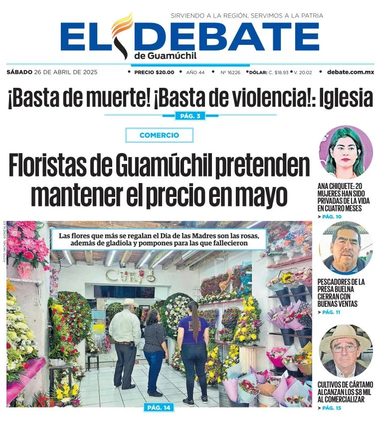 Portada de El Debate de Guamuchil del sábado, 26 de abril de 2025