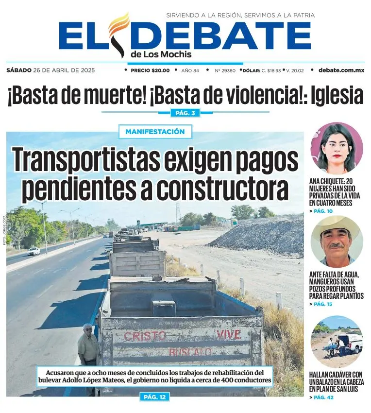 Portada de El Debate de los Mochis del sábado, 26 de abril de 2025