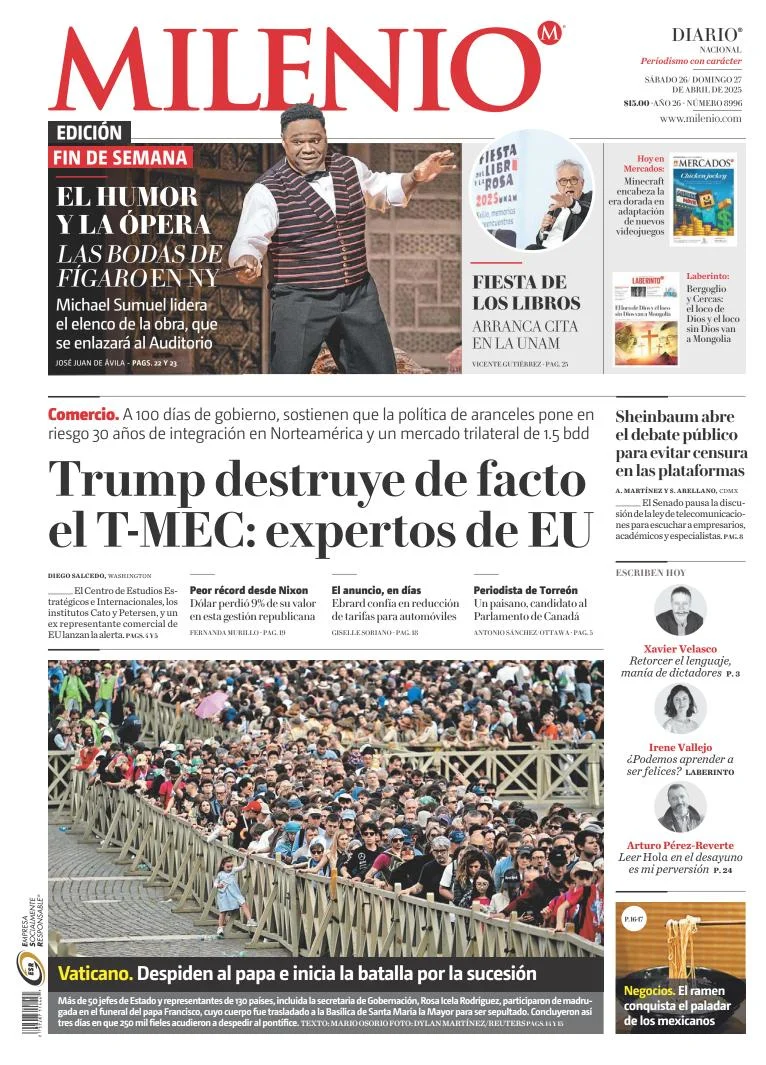Portada de Milenio del sábado, 26 de abril de 2025