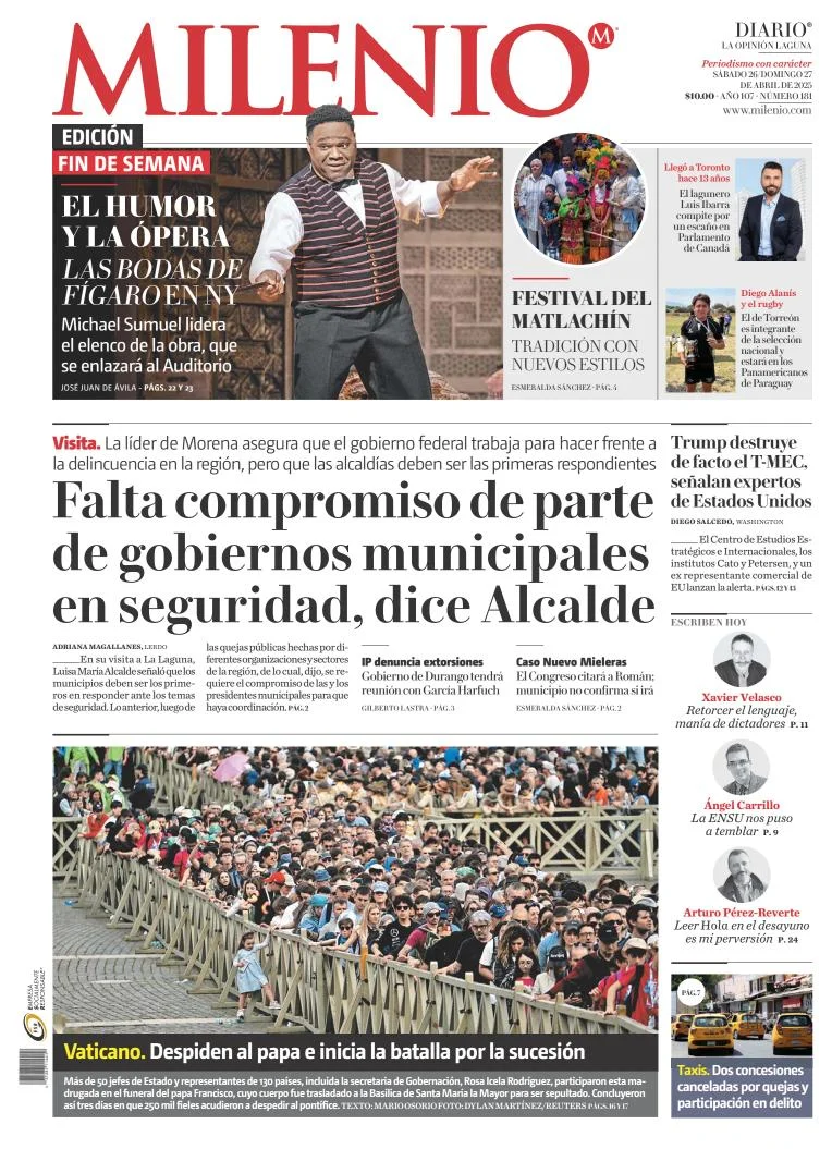 Portada de Milenio Laguna del sábado, 26 de abril de 2025