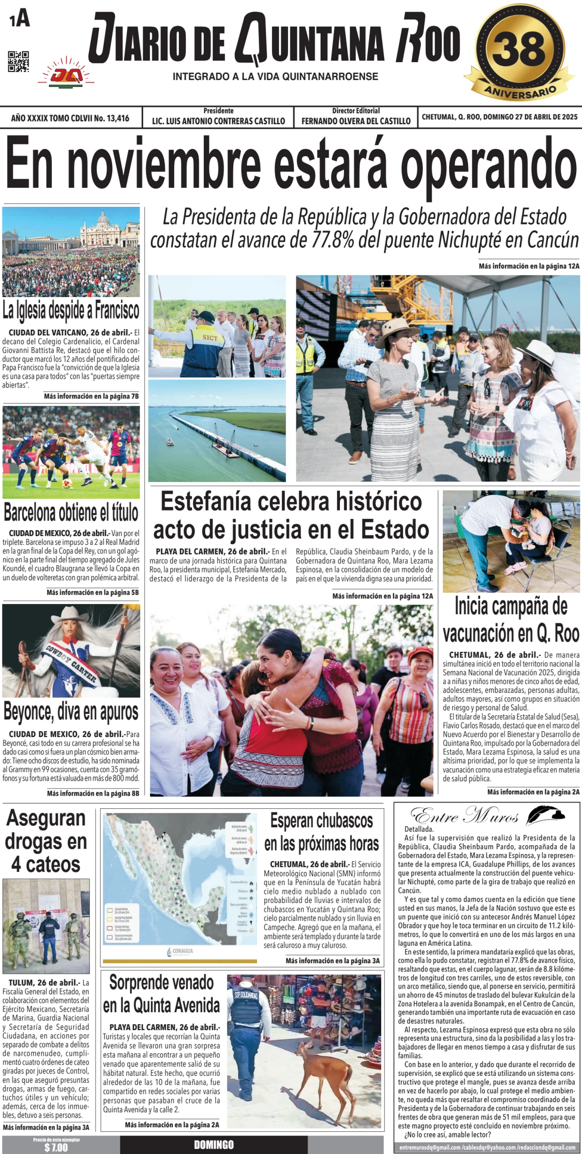 Portada de Diario de Quintana Roo (portada)
