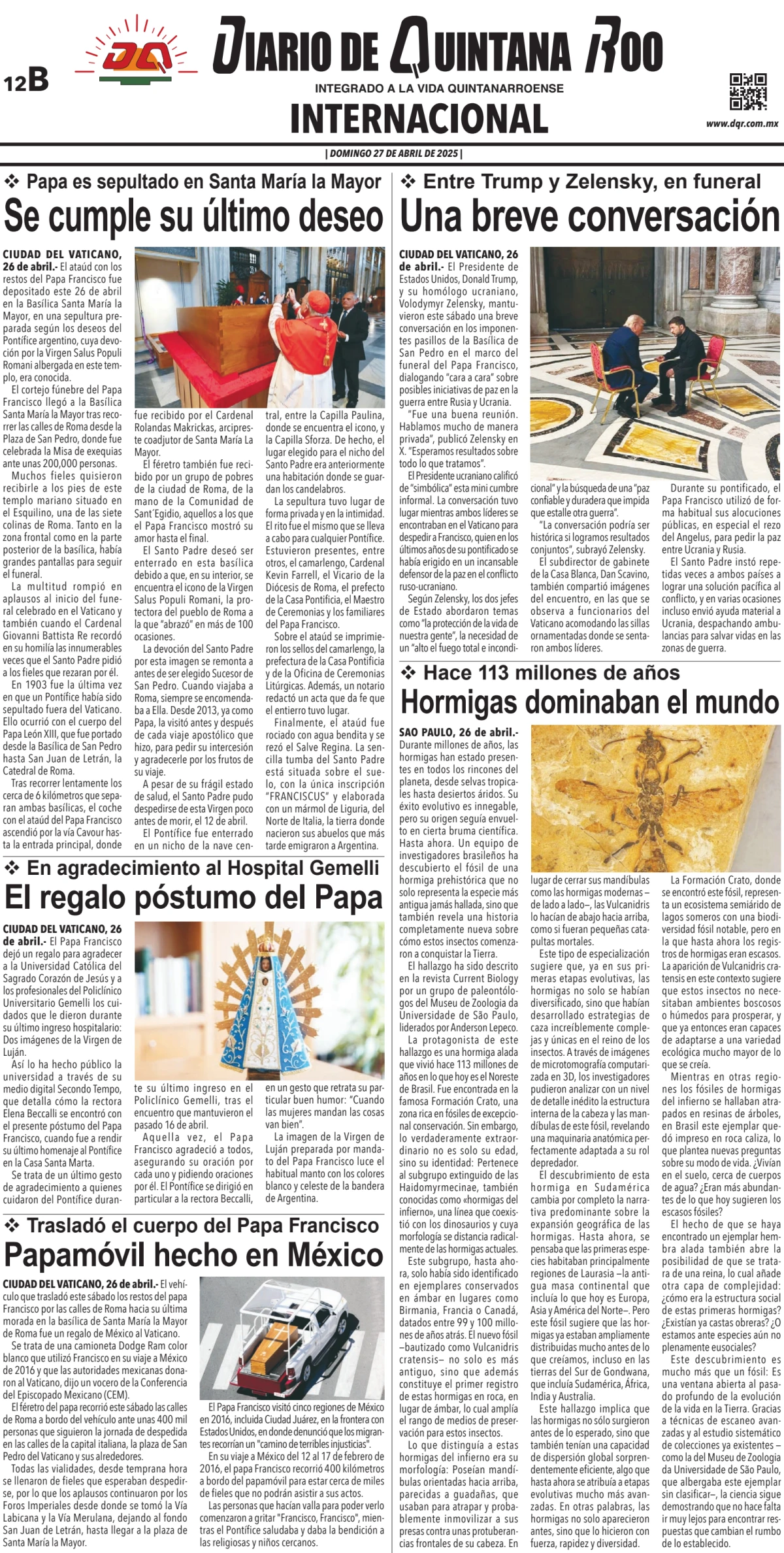 Portada de Diario de Quintana Roo (contra Portada)