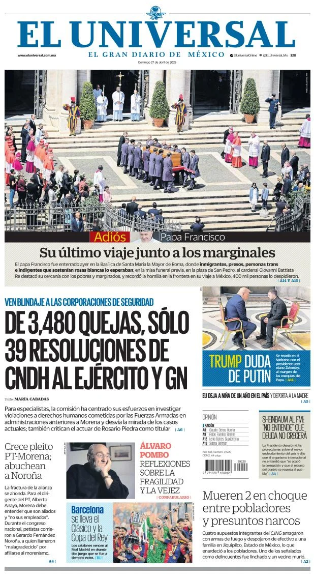 Portada de El Universal