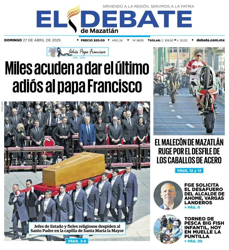 Portada de El Debate de Mazatlan