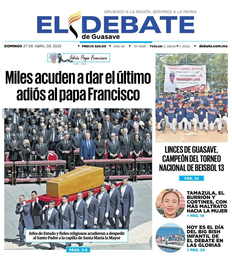 Portada de El Debate de Guasave del domingo, 27 de abril de 2025