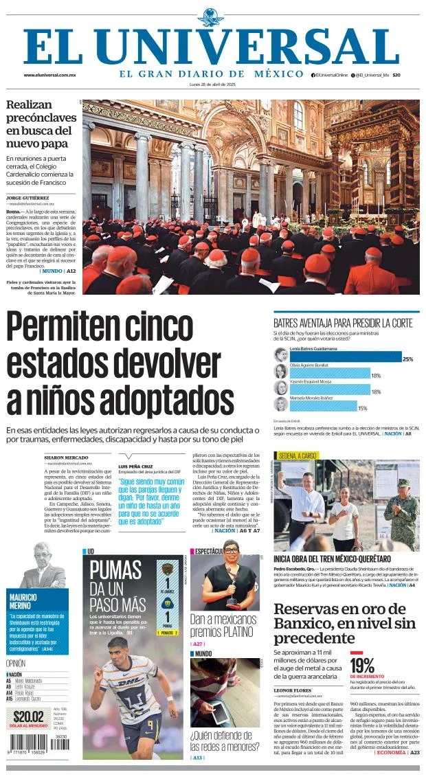 Portada de El Universal
