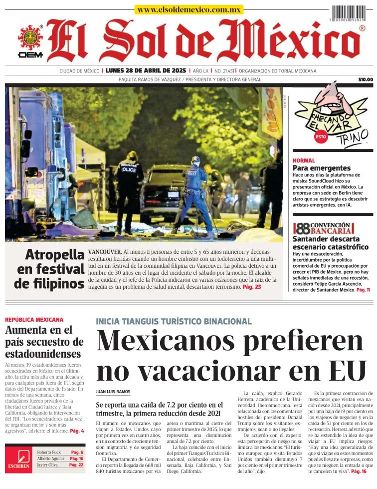 Portada de El Sol de Mexico