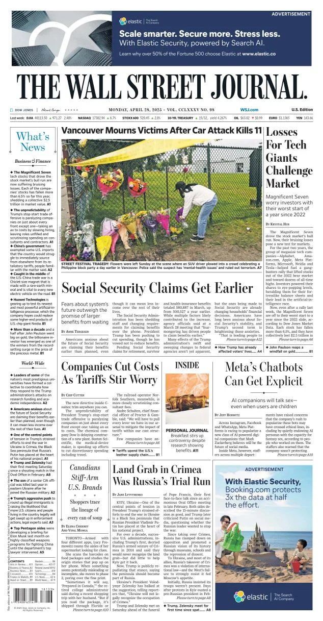Portada de The Wall Street Journal