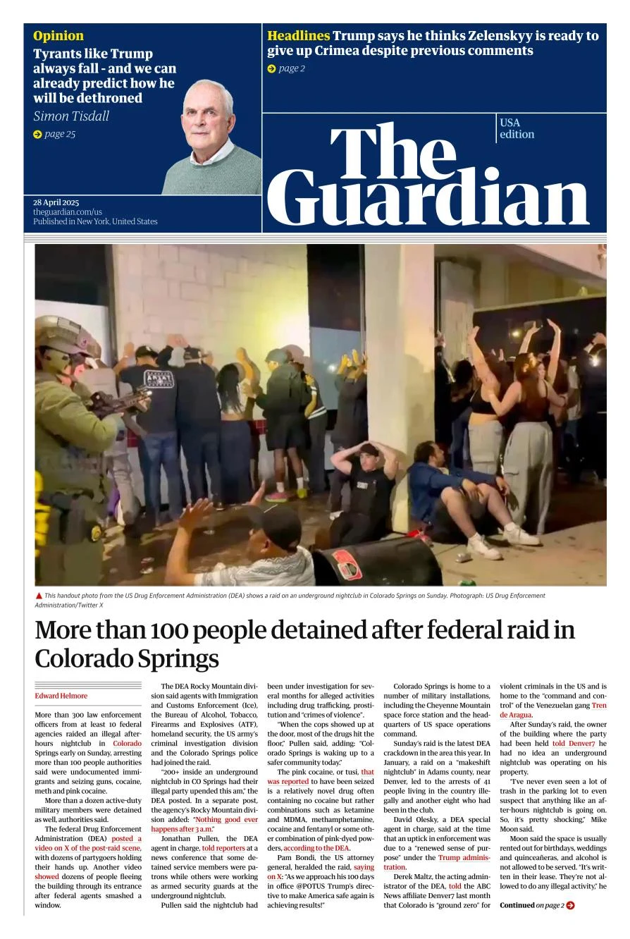 Portada de The Guardian (usa) del lunes, 28 de abril de 2025