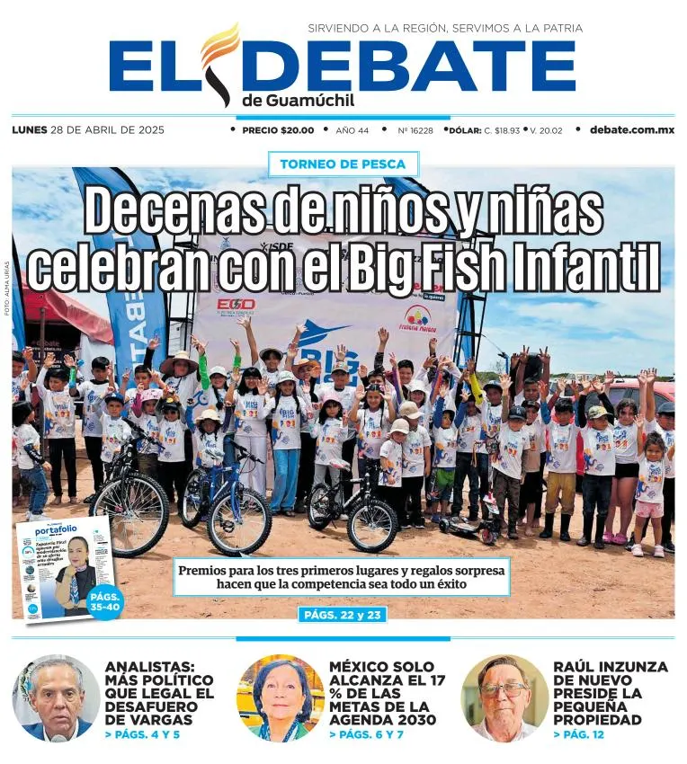 Portada de El Debate de Guamuchil del lunes, 28 de abril de 2025