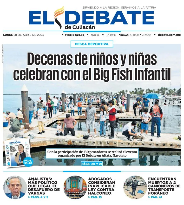 Portada de El Debate de Culiacan del lunes, 28 de abril de 2025