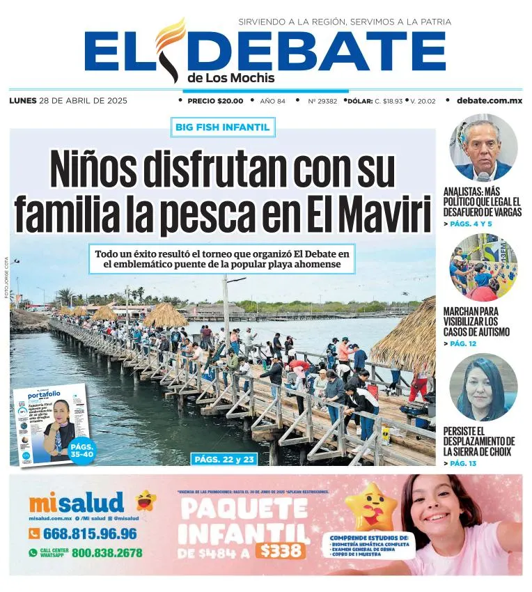 Portada de El Debate de los Mochis del lunes, 28 de abril de 2025