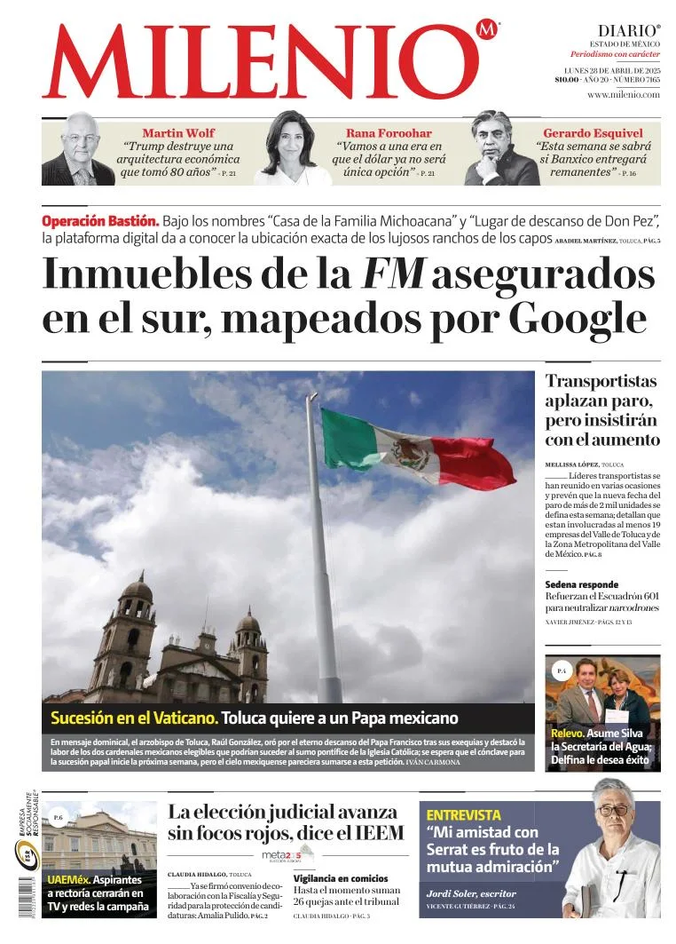 Portada de Milenio Edo de Mexico del lunes, 28 de abril de 2025