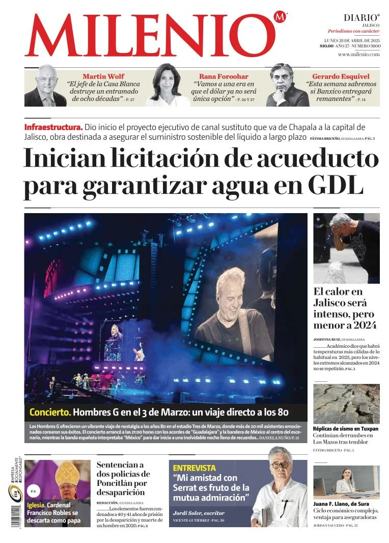 Portada de Milenio Jalisco del lunes, 28 de abril de 2025