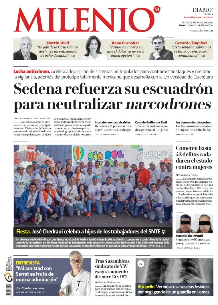 Portada de Milenio Puebla del lunes, 28 de abril de 2025