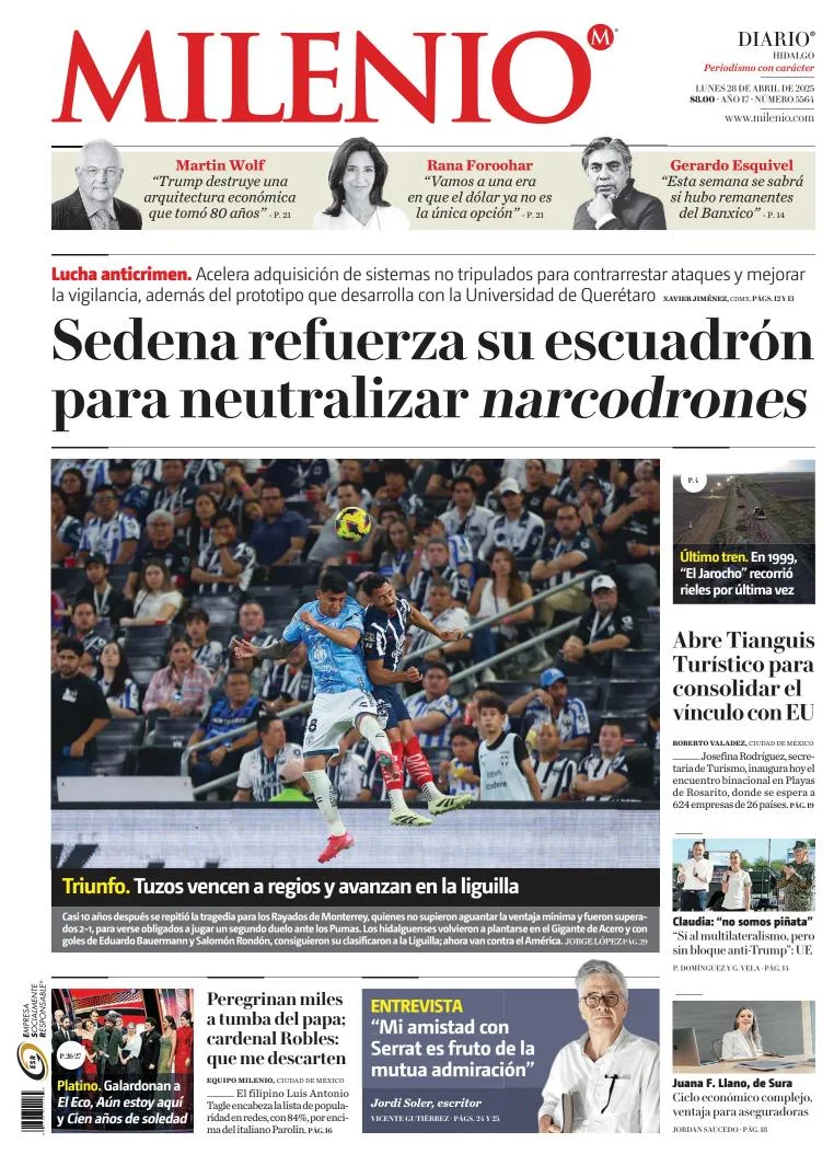 Portada de Milenio Hidalgo del lunes, 28 de abril de 2025