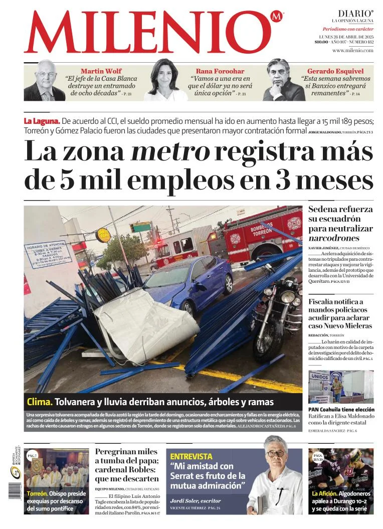 Portada de Milenio Laguna del lunes, 28 de abril de 2025