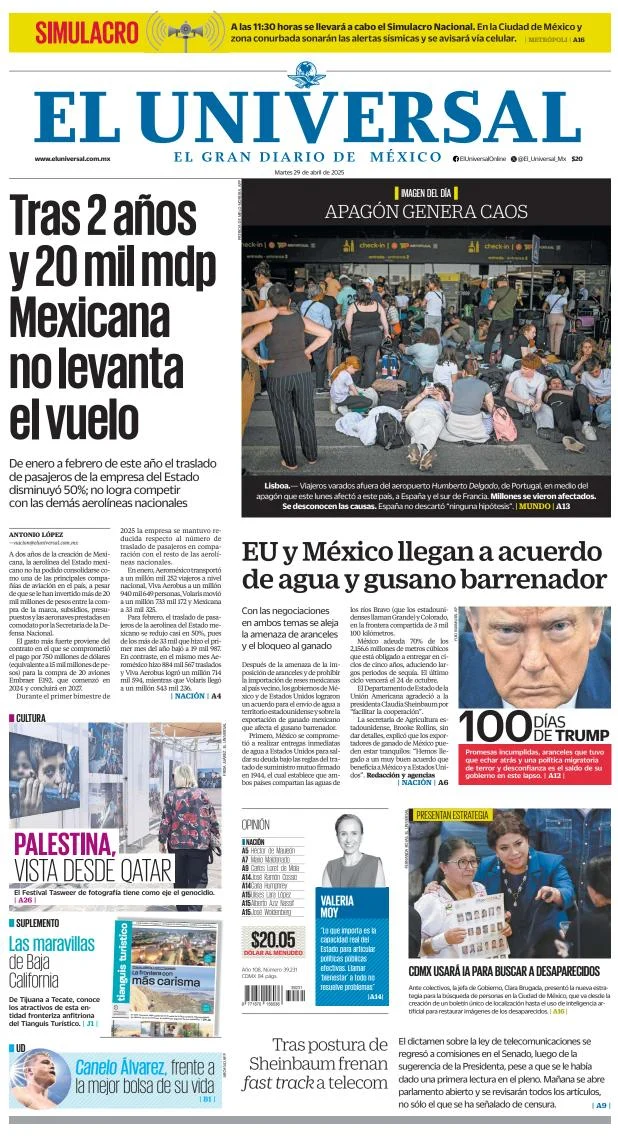 Portada de El Universal