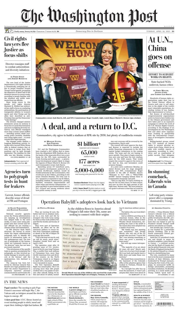Portada de The Washington Post del martes, 29 de abril de 2025