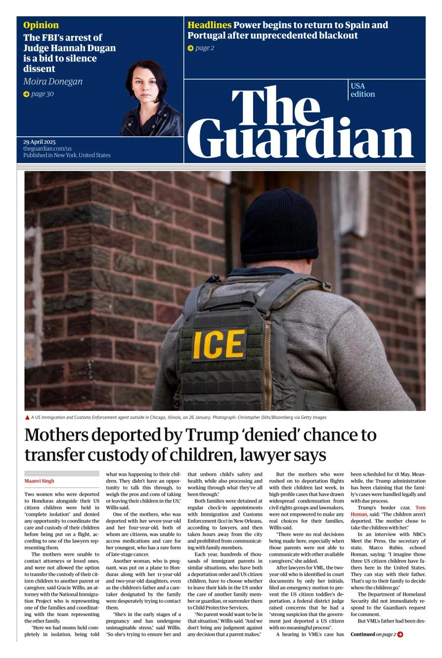 Portada de The Guardian (usa) del martes, 29 de abril de 2025