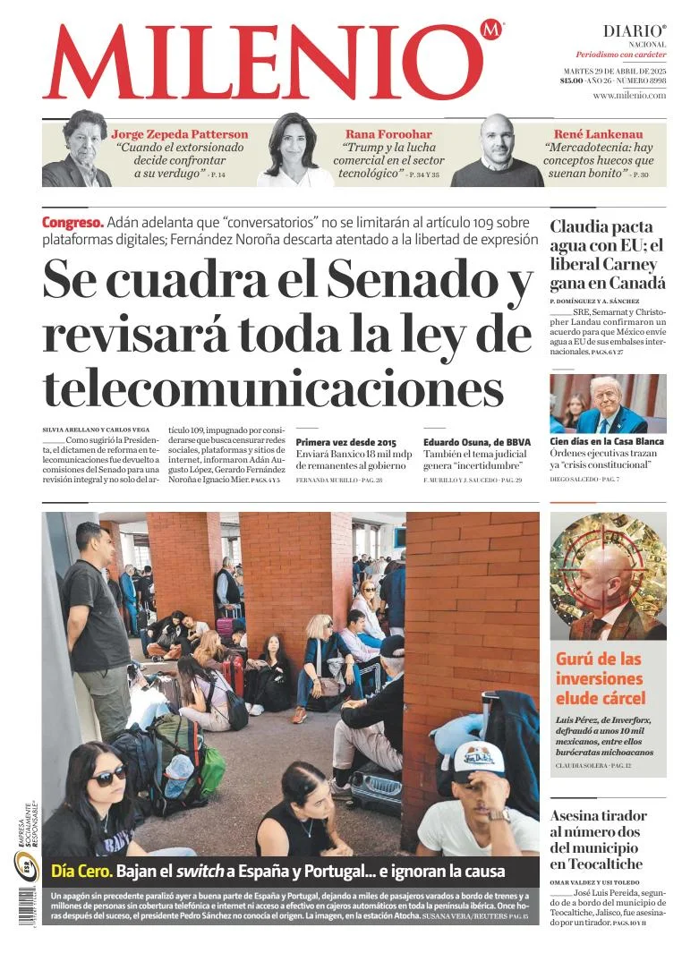 Portada de Milenio del martes, 29 de abril de 2025