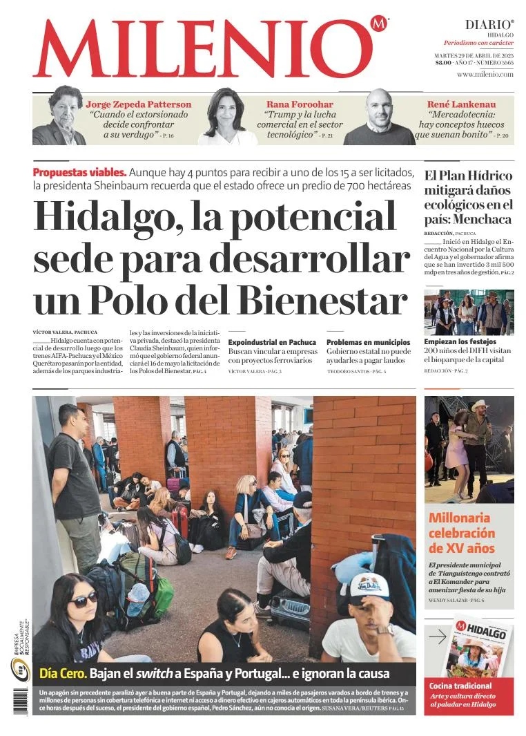Portada de Milenio Hidalgo del martes, 29 de abril de 2025