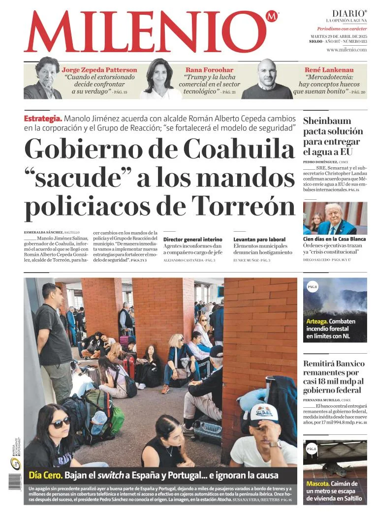 Portada de Milenio Laguna del martes, 29 de abril de 2025