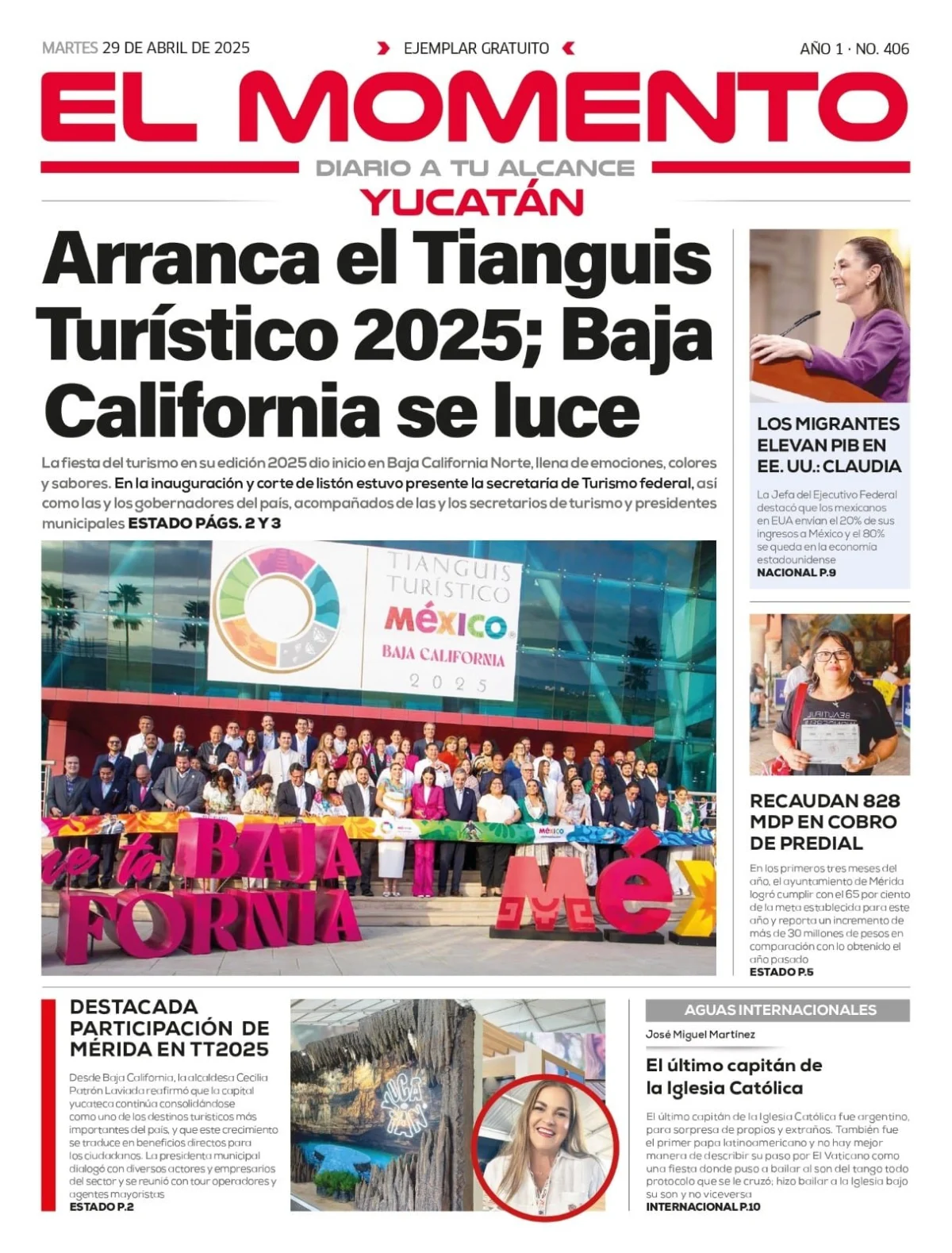 Portada de El Momento Yucatan del martes, 29 de abril de 2025