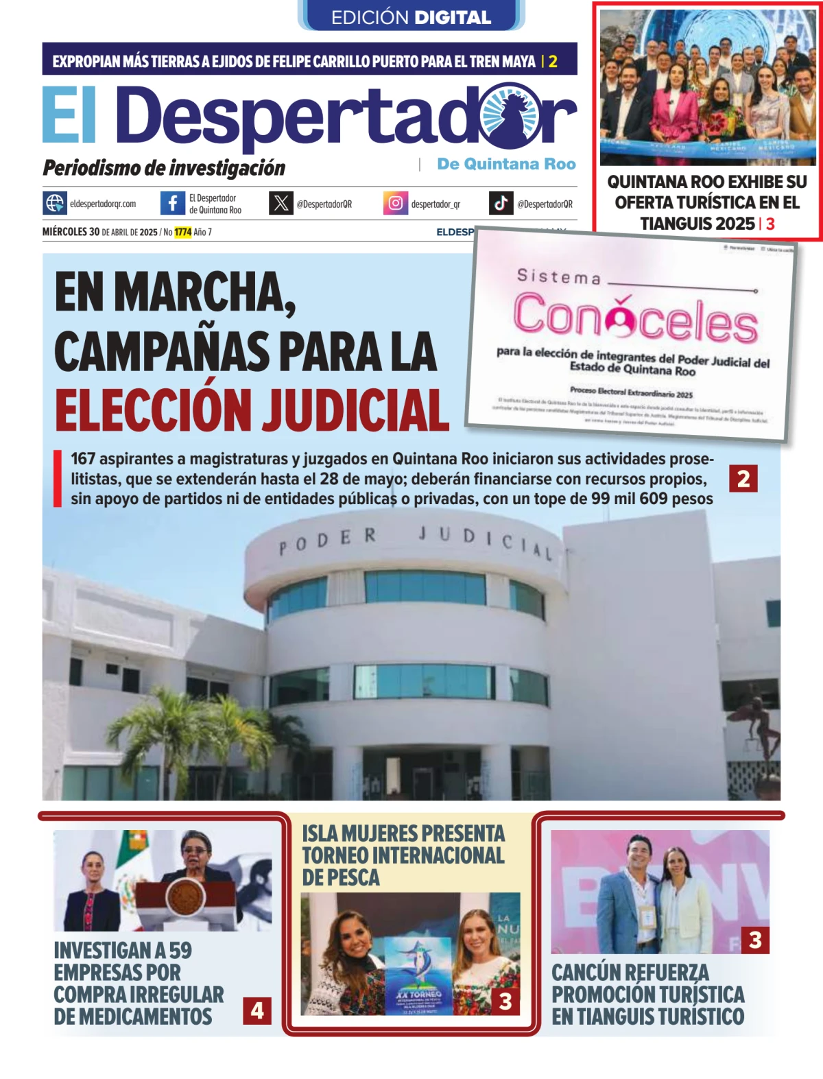 Portada de El Despertador de Quintana Roo del miércoles, 30 de abril de 2025