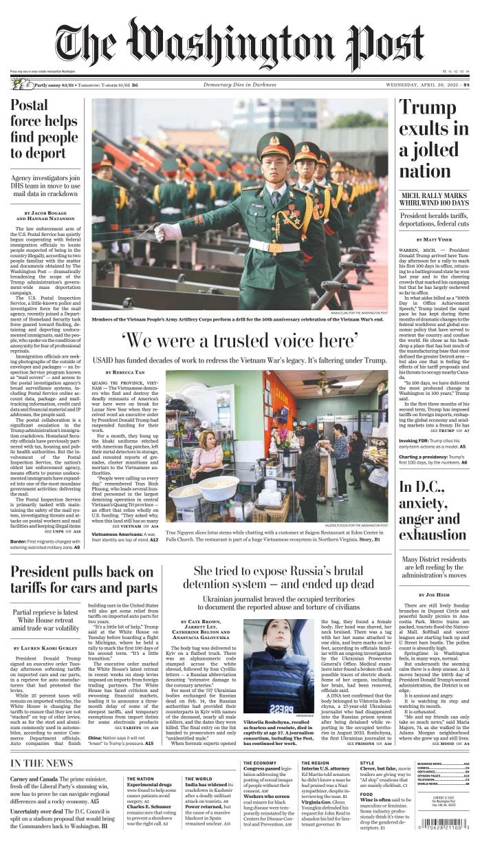 Portada de The Washington Post del miércoles, 30 de abril de 2025
