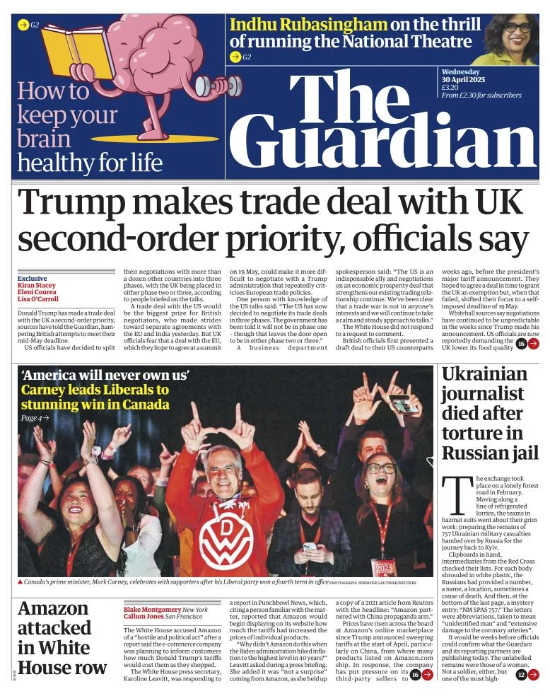 Portada de The Guardian (reino Unido) del miércoles, 30 de abril de 2025