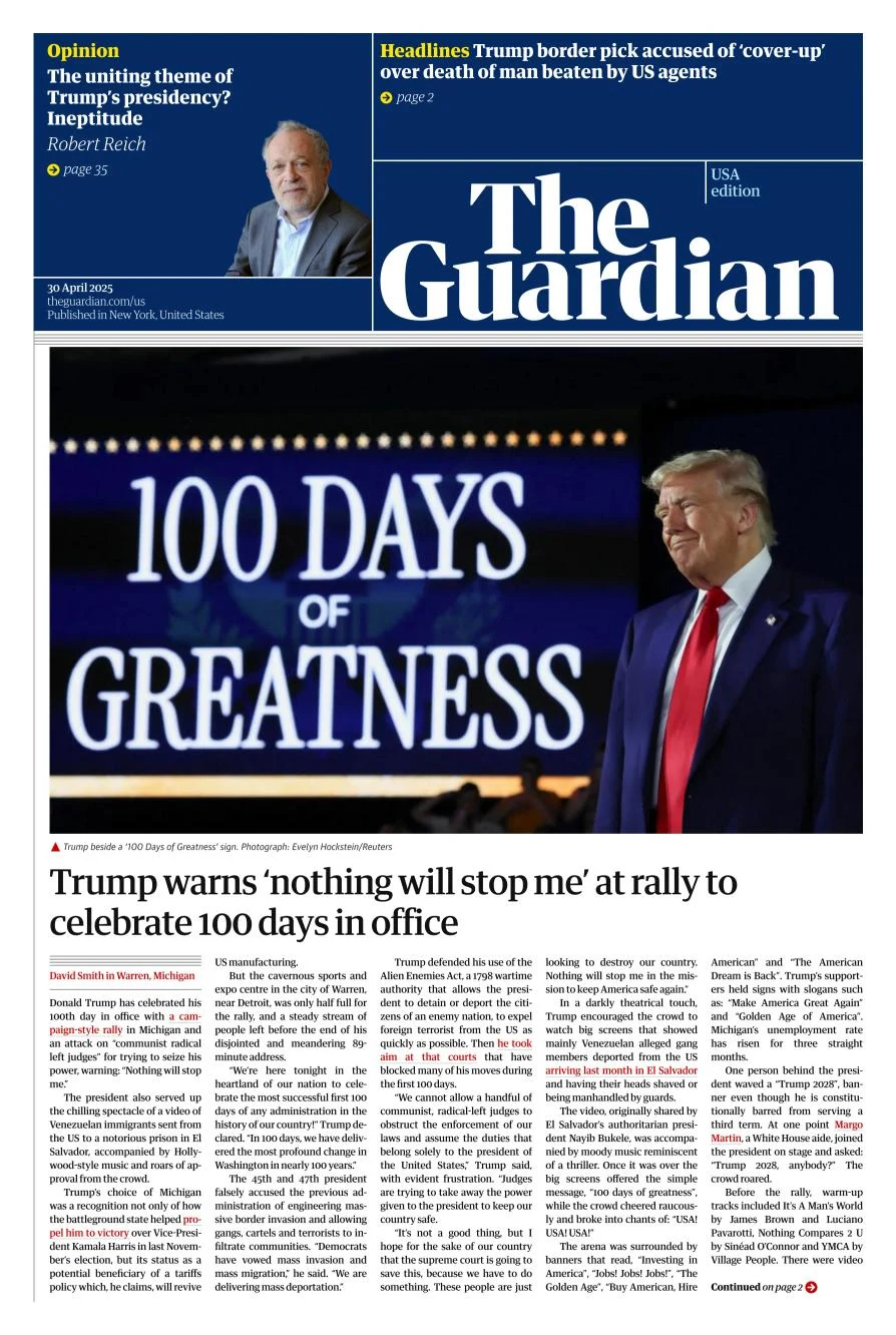 Portada de The Guardian (usa) del miércoles, 30 de abril de 2025