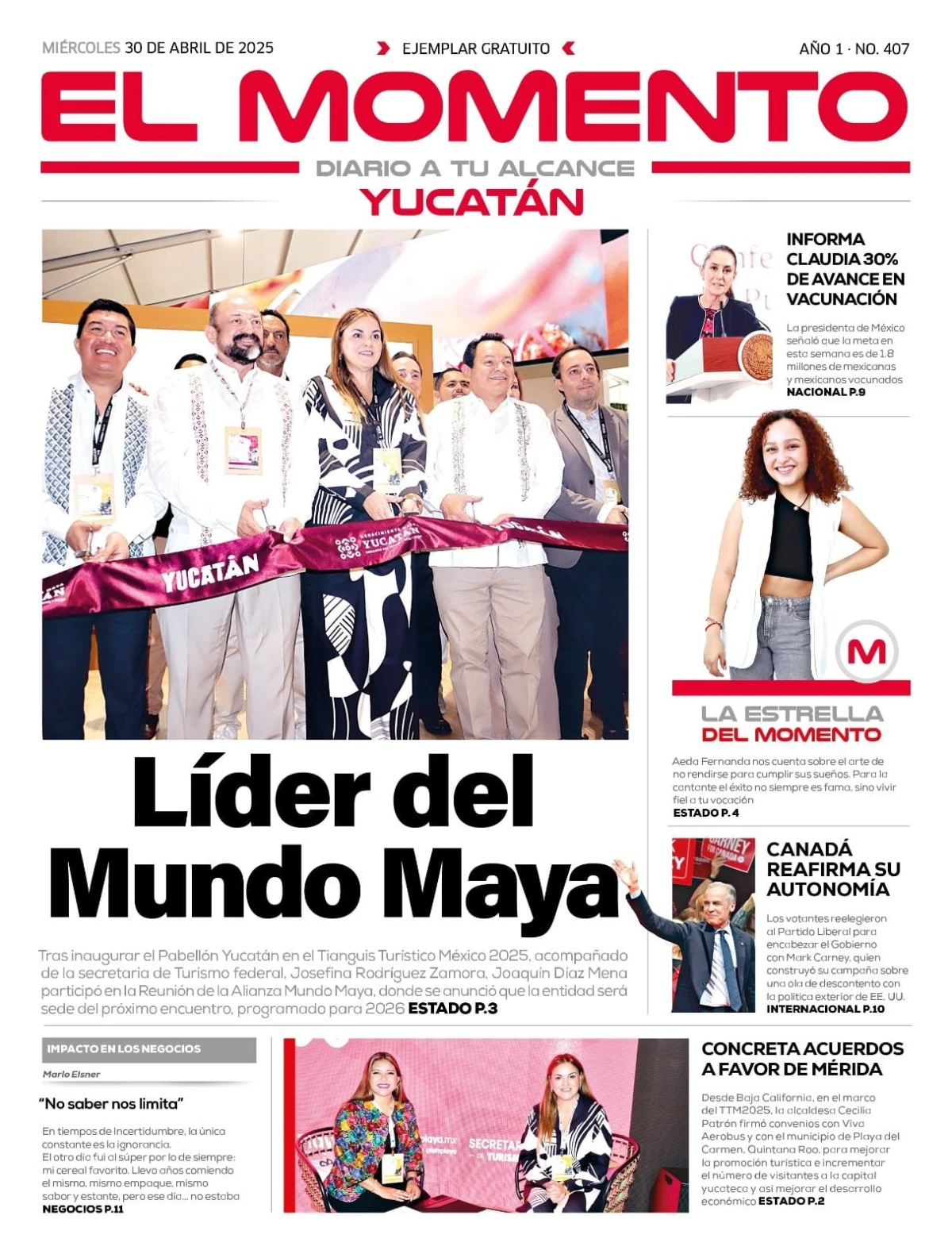 Portada de El Momento Yucatan del miércoles, 30 de abril de 2025