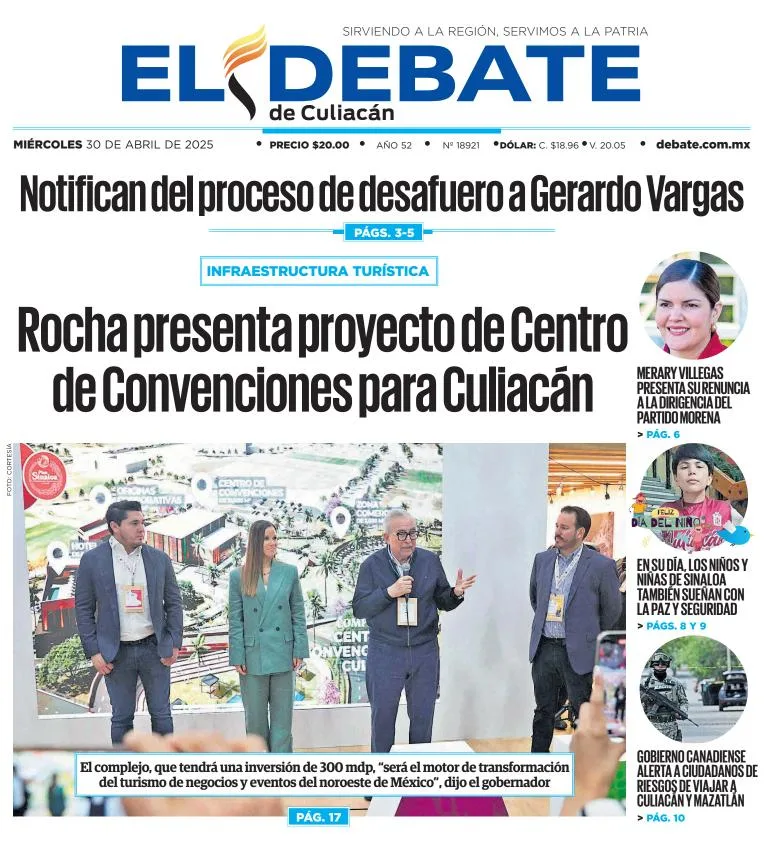 Portada de El Debate de Culiacan del miércoles, 30 de abril de 2025