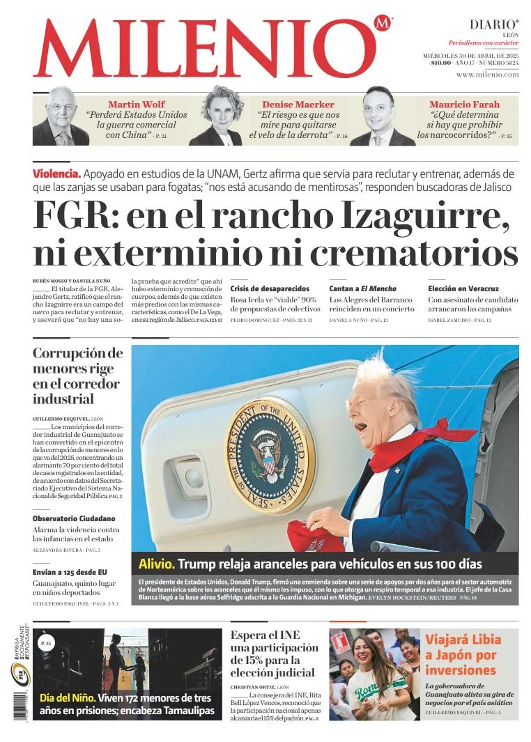 Portada de Milenio Leon del miércoles, 30 de abril de 2025