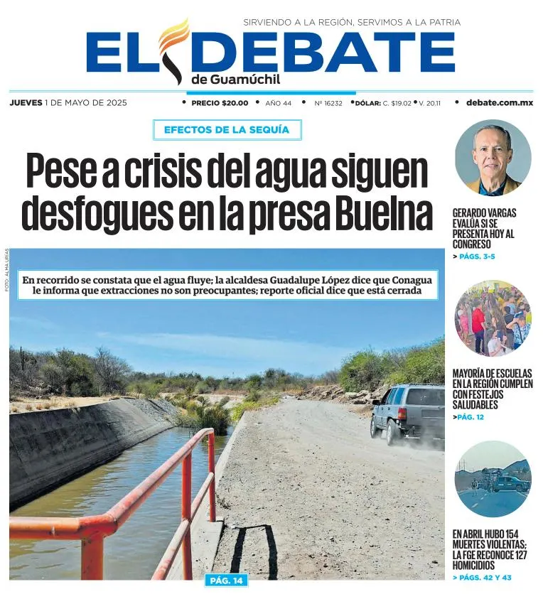 Portada de El Debate de Guamuchil del jueves, 1 de mayo de 2025