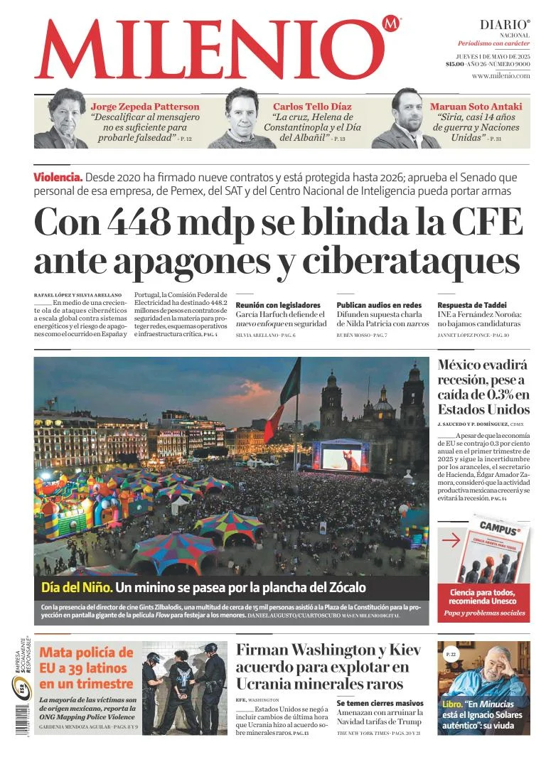 Portada de Milenio del jueves, 1 de mayo de 2025