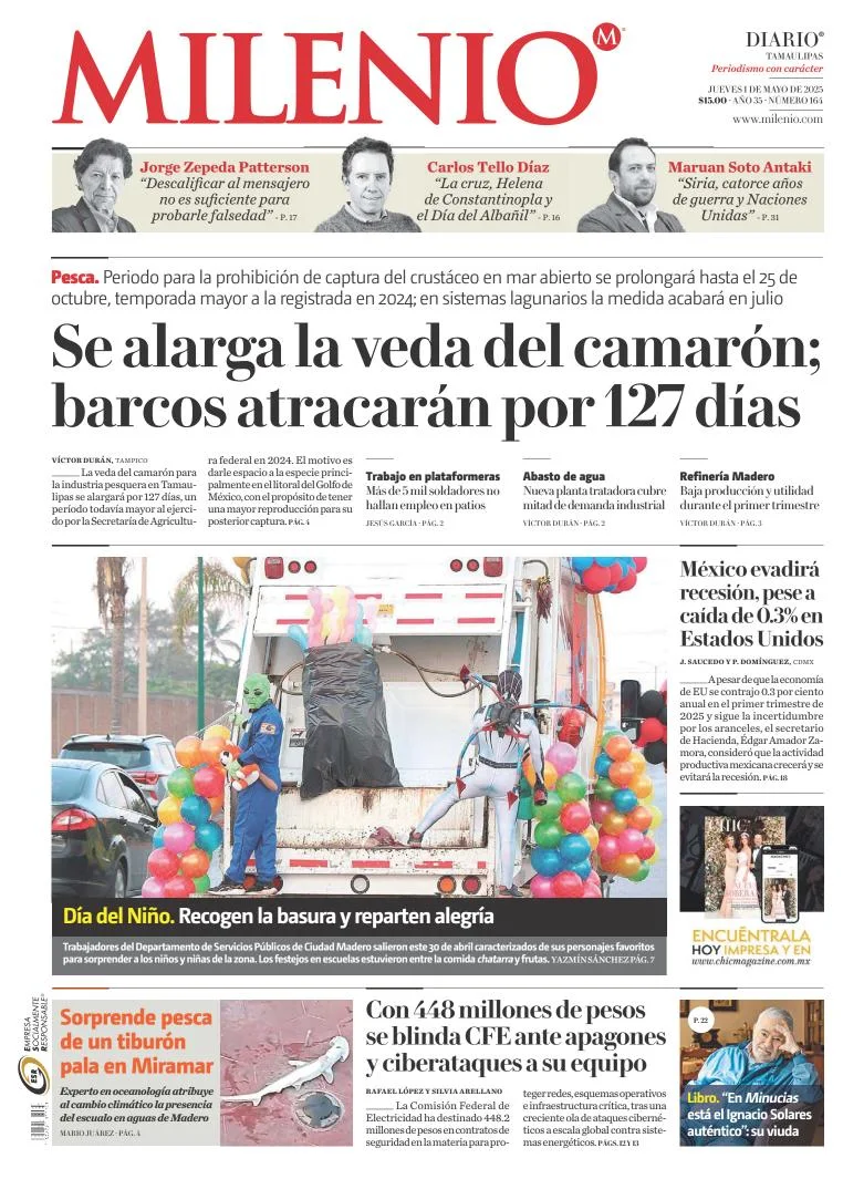 Portada de Milenio Tamaulipas del jueves, 1 de mayo de 2025