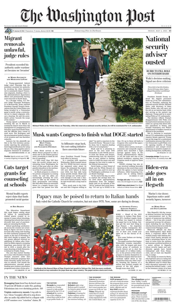 Portada de The Washington Post del viernes, 2 de mayo de 2025
