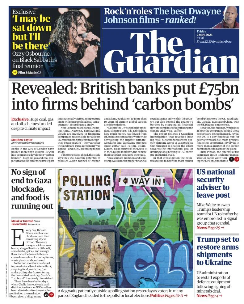 Portada de The Guardian (reino Unido) del viernes, 2 de mayo de 2025