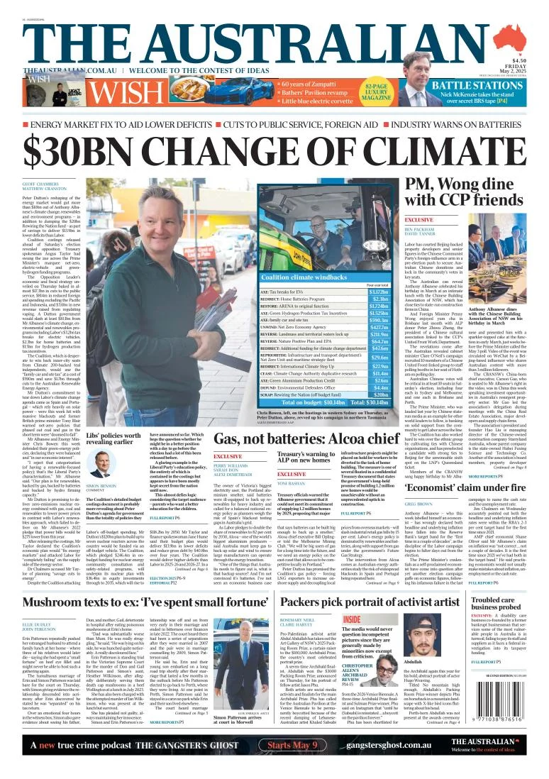 Portada de The Australian del viernes, 2 de mayo de 2025