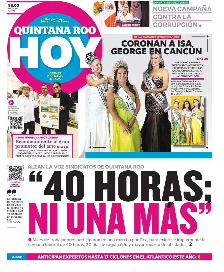 Portada de Quintana Roo Hoy del viernes, 2 de mayo de 2025