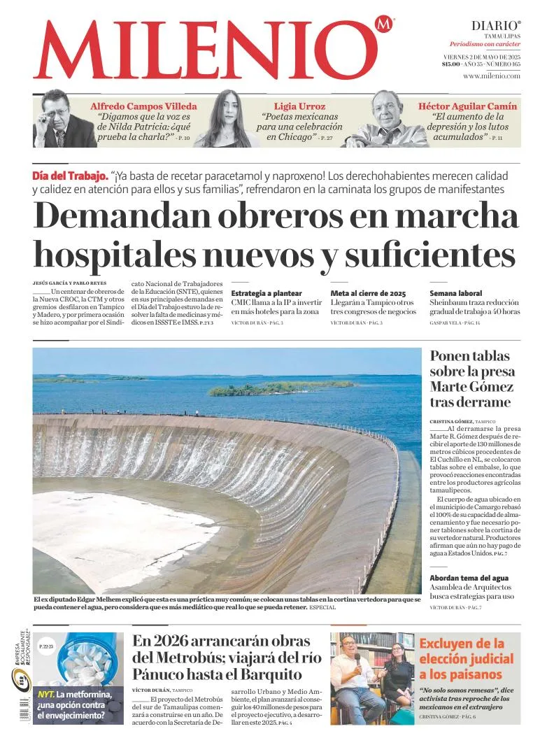 Portada de Milenio Tamaulipas del viernes, 2 de mayo de 2025