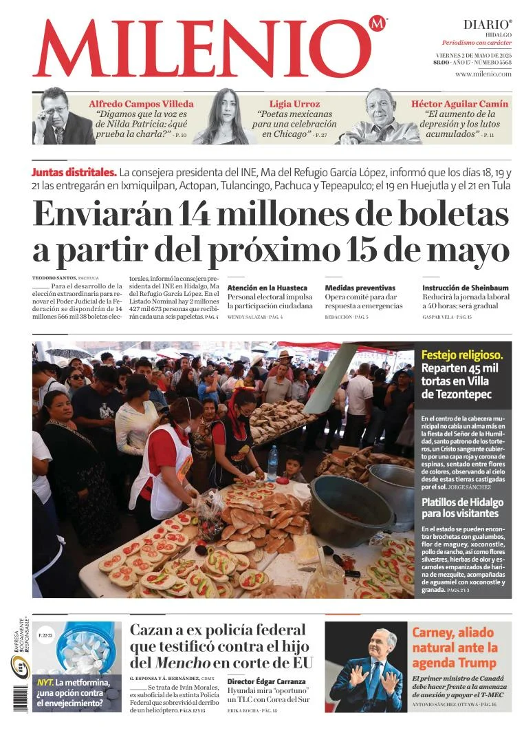 Portada de Milenio Hidalgo del viernes, 2 de mayo de 2025