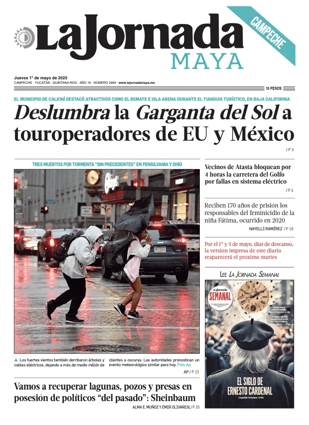 Portada de La Jornada Maya Campeche del jueves, 1 de mayo de 2025